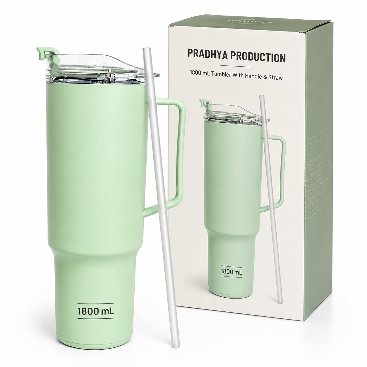 1800 mL Stainless Steel Insulated Tumbler with Handle & Straw, Large Capacity Travel Water Cup with Lid for Hot and Cold Drinks, Reusable Beverage Mug for Home, Office and Travel (Multi Color)