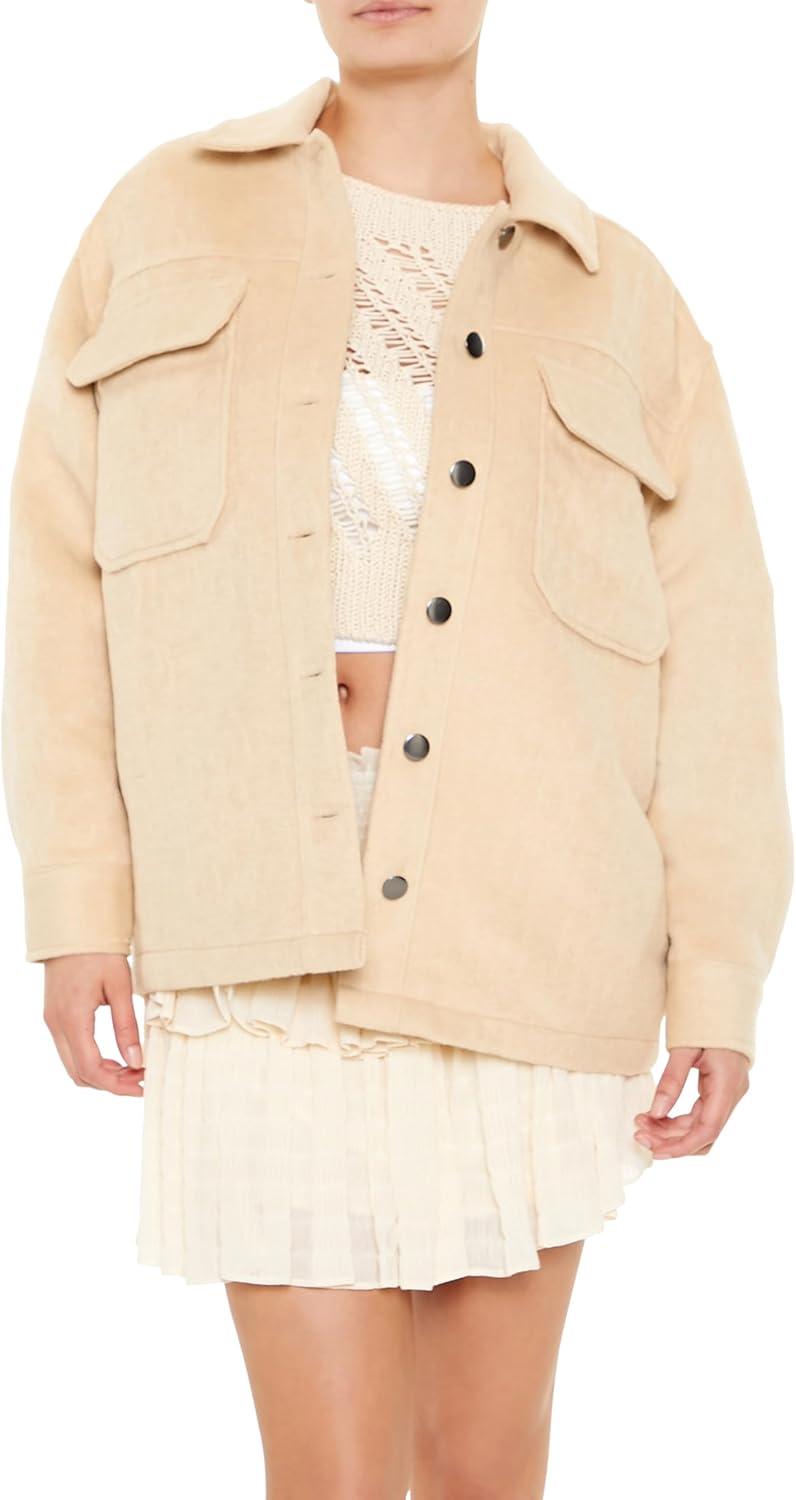 Forever 21 womens Plus Size Faux Suede Shacket Medium Tan