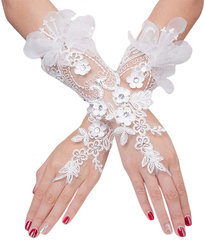 Elegant Satin Lace Gloves Long Bridal Gloves for Bride Flower Girls Women Wedding Prom Party-image-33