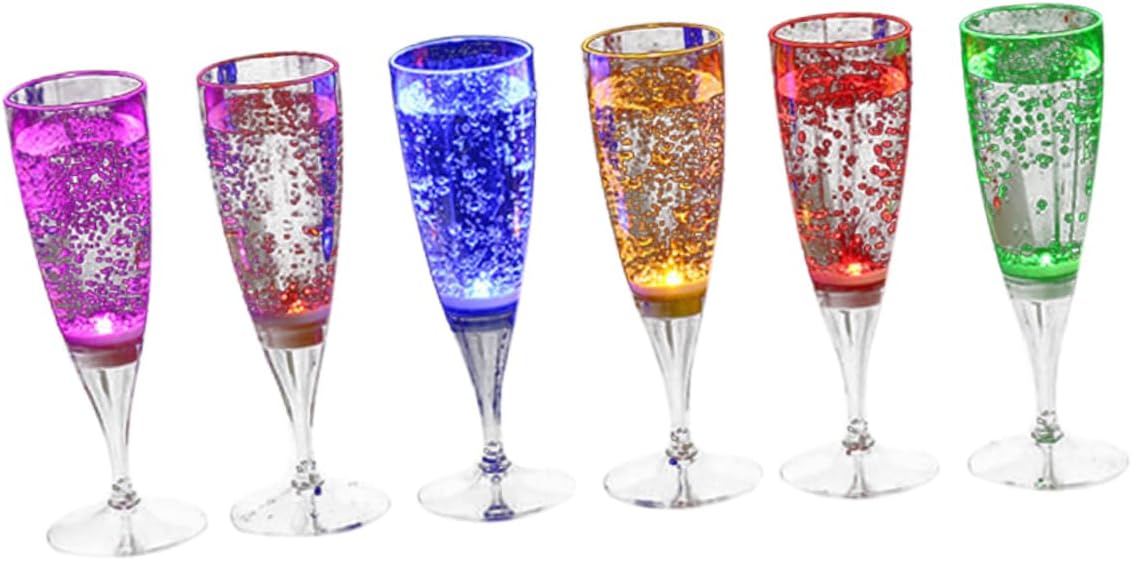 PRETYZOOM 6 Pack Iridescent Led Light Wine Cup Liquid Activated Plastic Glasses for Holiday Wedding Party