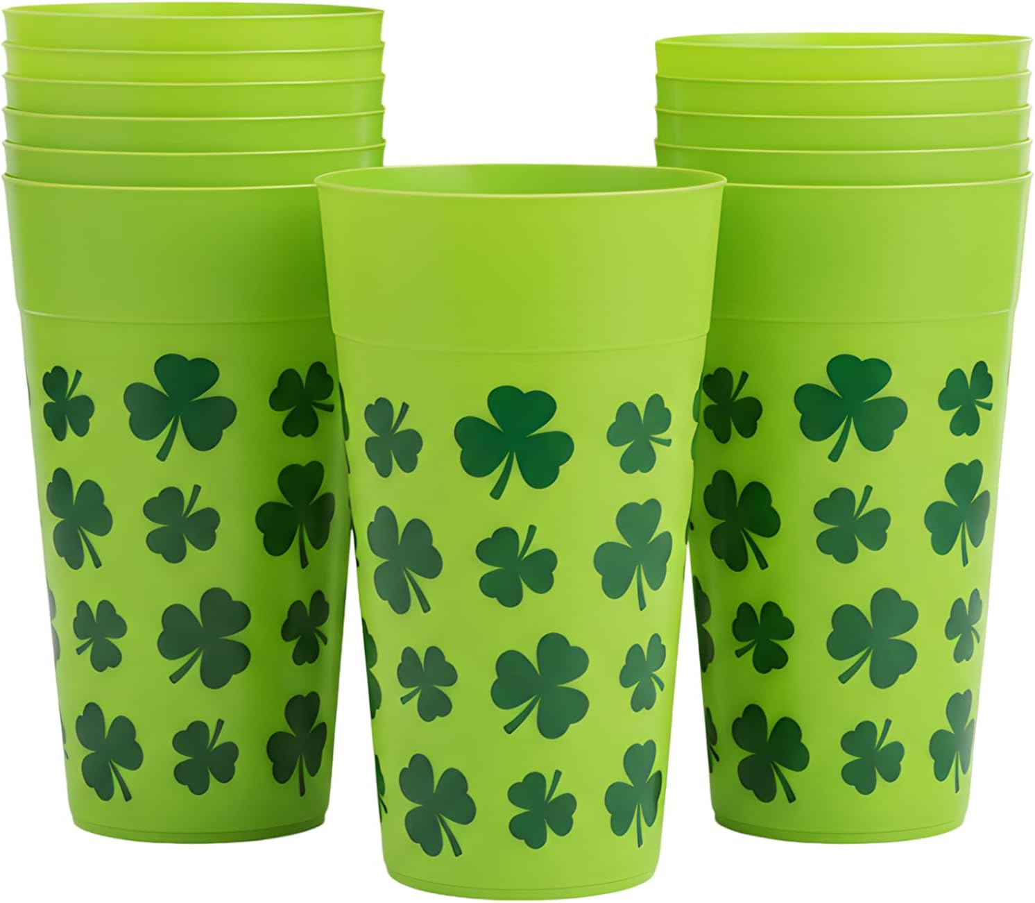 Fun Express 6 3/4" 30 oz. St. Patrick’s Day Shamrock Reusable Plastic Tumblers - 12 Pieces