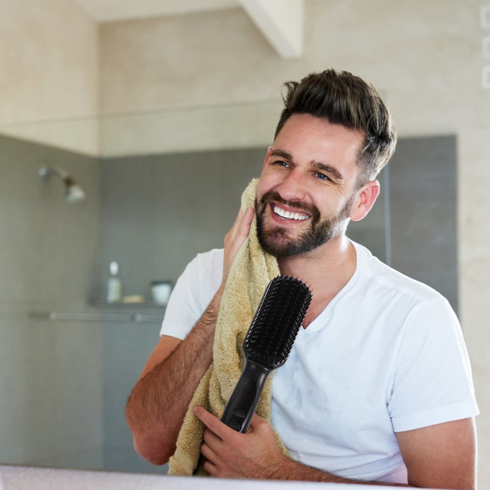 Healeved Titanium Hair Straightener Comb Professional Beard Straightener Electric 6 Heat Settings LCD Display