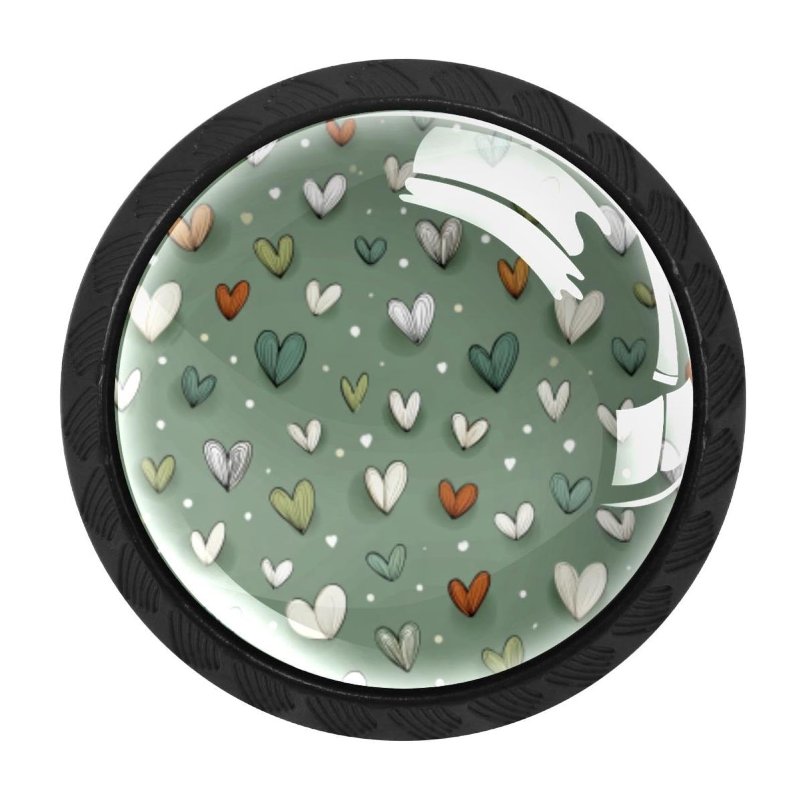 CHENZZZZ Cute Lovely Hearts in Sage Green Cabinet Knobs 4 Pieces Drawer Kitchen Cabinets Dresser Cupboard Wardrobe Unique Pulls Handles