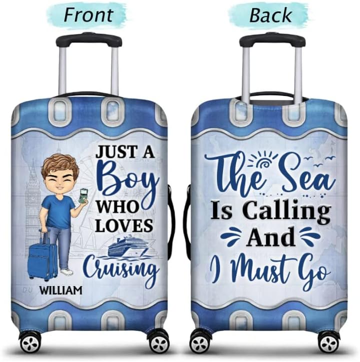 review Personalized Quote & Name Name Just A Girl/Just A Boy Who Loves Cruising Luggage Cover 3 Sizes, cruise ship luggage cover, cruise ship luggage covers, luggage covers cruise