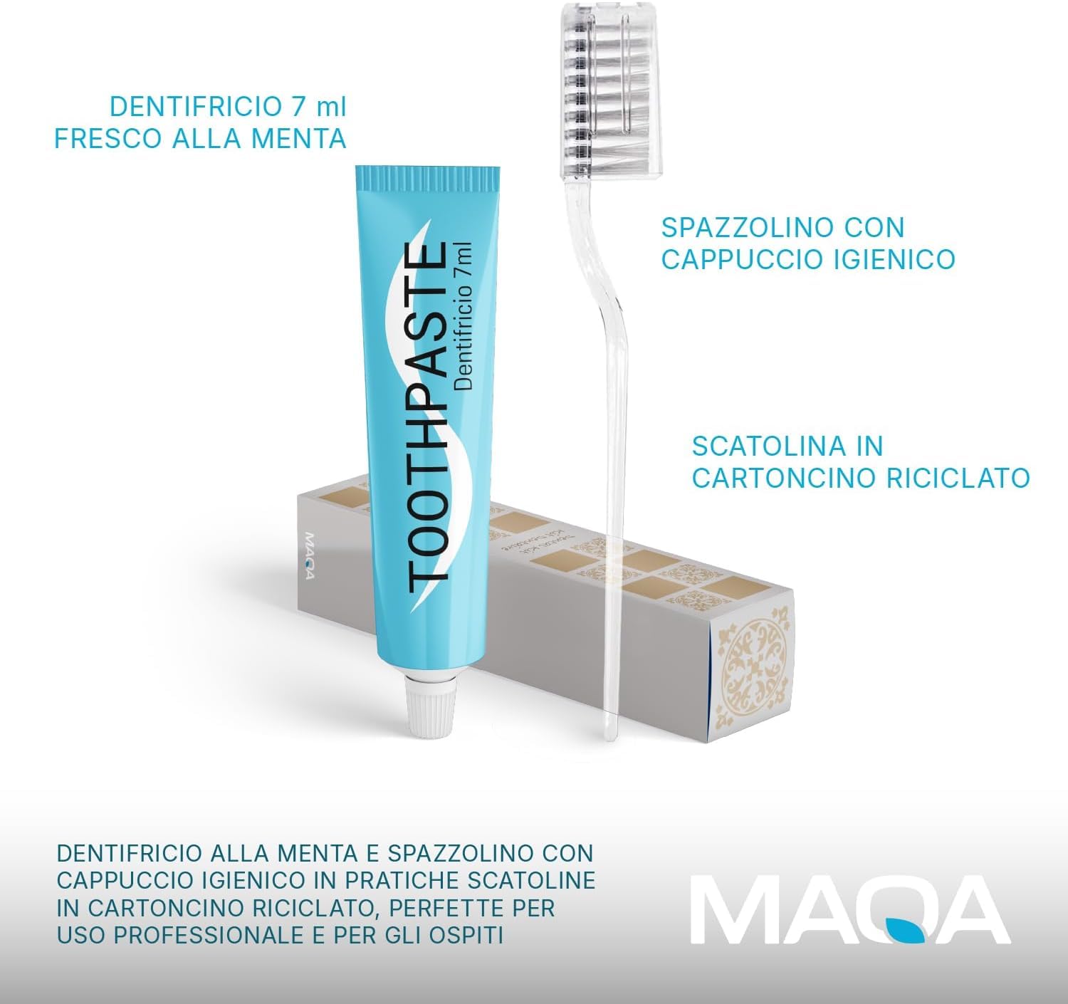 100 Kit de nettoyage des dents (1 brosse à dents + 1 dentifrice de voyage) – Set de courtoisie Hotel B&B en boîte – Brosse à dents avec couvre-soleil 14 cm + Dentifrice Menthe Fluor 7 ml – Hygiène