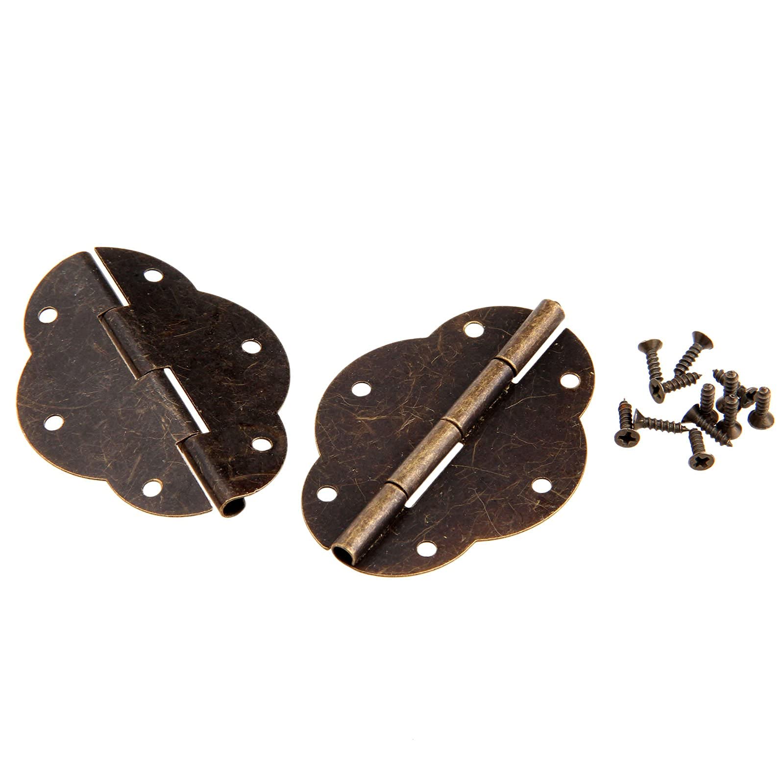 Nvsfzgiyg Brass Hinge, 2Pcs Antique Bronze Cabinet Door Butt Furniture Accessories Fittings For +Screws(46X34mm)