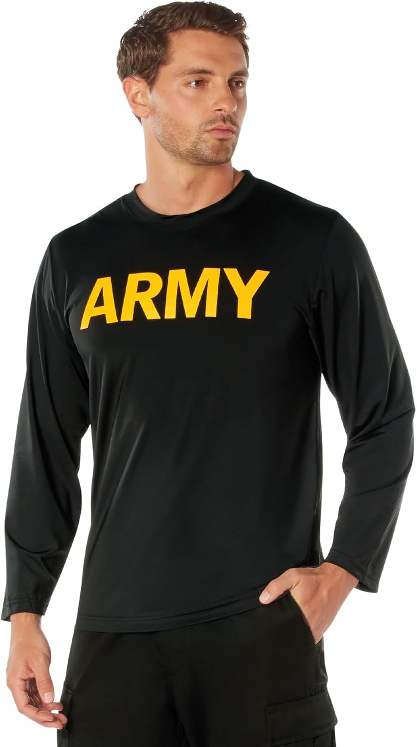 Rothco Army Performance Physical Training PT Long Sleeve Shirt, Black - L - Image 2