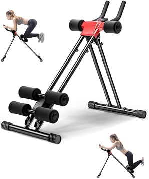 Ab Workout Equipment, Adjustable Ab Machine for Home Gym with 5 Heights & LCD Monitor 150kg Capacity Foldable Core Strength Training Equipment for Home Fitness, Ab Crunch Coaster