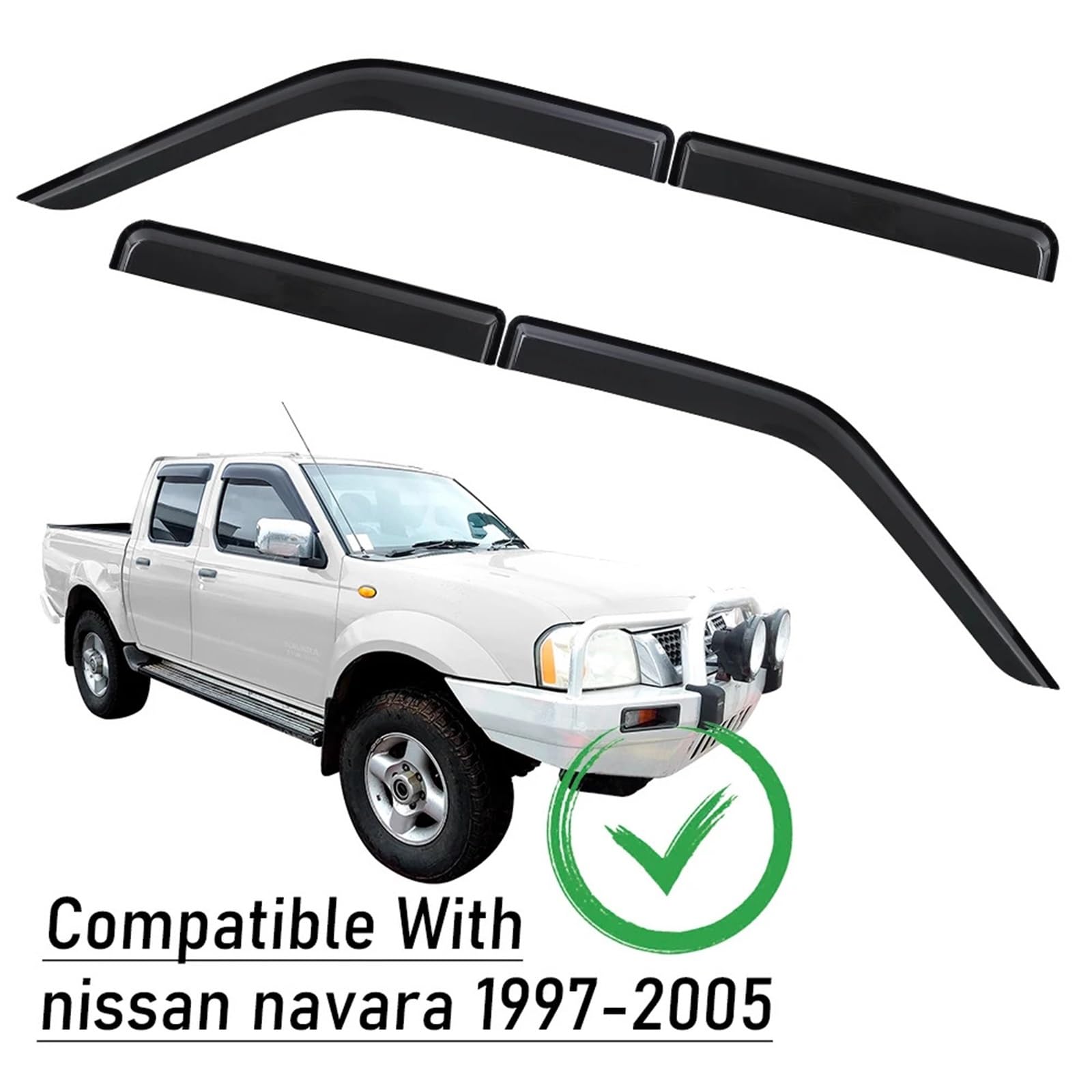 osłona Car Wind Deflector Osłona szyby przedniej do Nissana Navara D22 1997-2005, podwójna kabina, stylizacja samochodu, 4 szt./zestaw, osłona przeciwsłoneczna na drzwi