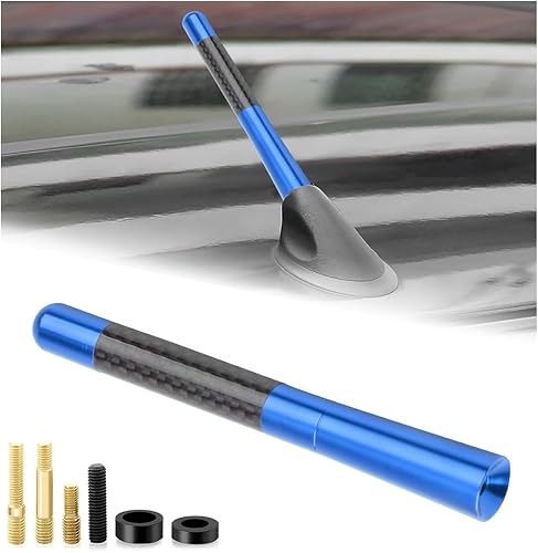 Miniatura 18 de Antena Corta de Coche, Antena de Radio de Aluminio Rechoncha de 3.15" con Tornillos y Juntas, Antenas Mini de Fibra de Carbono para Techo de