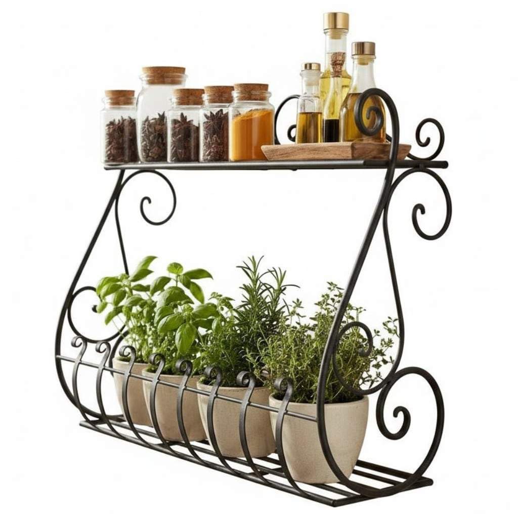 DanDiBo Sebino - Scaffale per erbe aromatiche, da cucina, da balcone, da parete, in metallo, colore nero, 50 cm