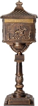 Cast Aluminum Mailbox with Post, Heavy Duty Postal Box with 2 Keys, Baffle Door, Expansion Bolts, Address Panel, In-Ground Large Security Mailbox for Outside, Antique Bronze