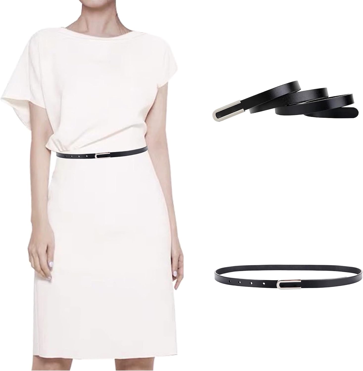 Women's Belt Fashion Skinny Slim Soft Genuine Leather Belts Waistband Thin Waist Belt Silver Chrome Alloy Buckle - Image 5