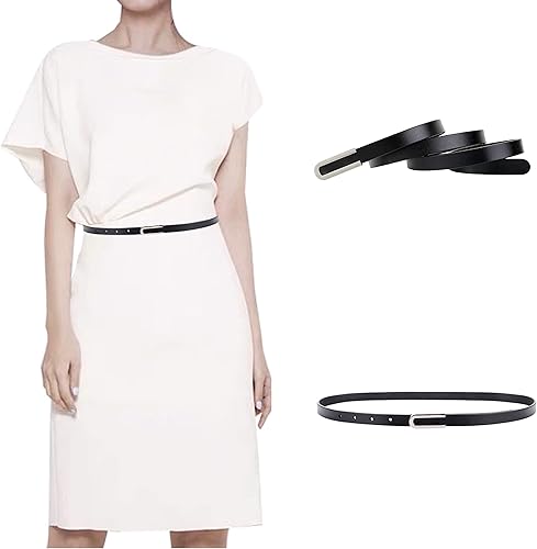 Miniatura 5 de Cinturón de mujer de moda delgado delgado suave cuero genuino cinturones cintura cinturón cinturón plata cromo aleación hebilla