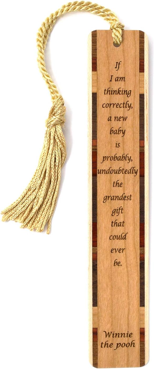 Winnie The Pooh A New Baby is The Grandest Gift Quote on Engraved Wooden Bookmark - Also Available with Personalization - Made in The USA