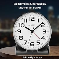 Vista 3 de FAMICOZY Reloj despertador con retroiluminación automática, silencioso sin tictac para personas mayores con problemas de visión, fácil
