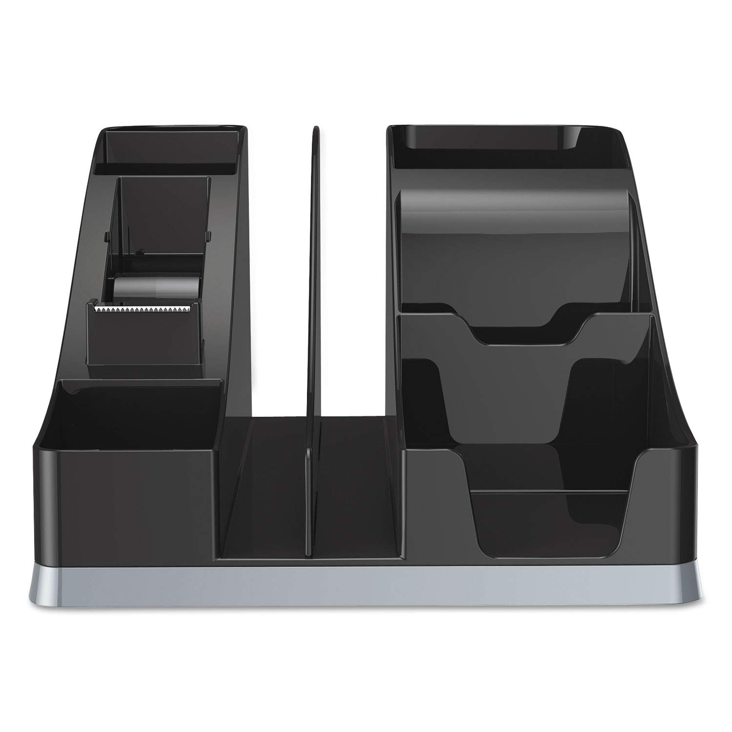Deflto Silhouettes All-In-One Desk Caddy Forniture per Ufficio Caddy Nero con Base Argento, 20,8 cm L x 15,8 cm H x 22,5 cm D (35172)
