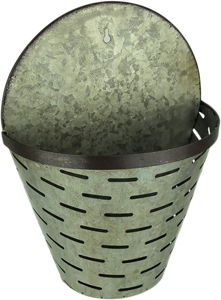 Upper Deck Rustic Galvanized Metal Olive Bucket Indoor/Outdoor Wall Planter