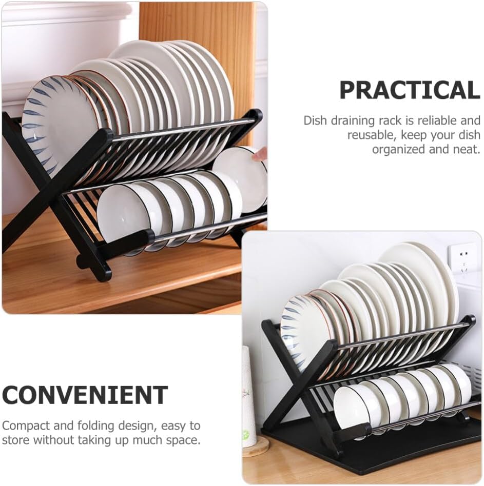 Kichvoe 1set Folding Dish Drainer Rack for Kitchen Countertop Space-Saving Bowl and Plate Storage Organizer Drainage Function Compact Design for Easy Storage and Tidy Kitchen
