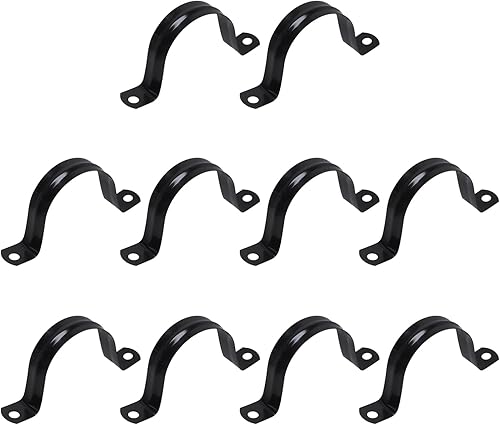 10 abrazaderas rígidas de acero inoxidable M50 304, correa de tubo de conducto de metal negro de 2 agujeros, soporte en U con tornillos, clip de
