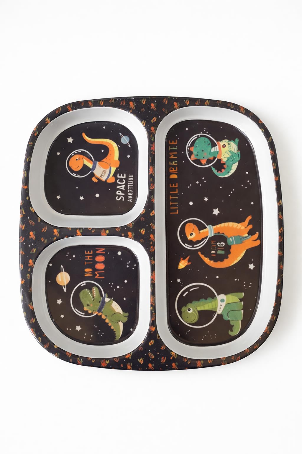 Melamine Dinner Plate 3 Compartments Rectangular | Non-Breakable Meal Plate with 3 Sections | Partitioned Melamine Plate 24×21 cm (Black Cartton)-image-13