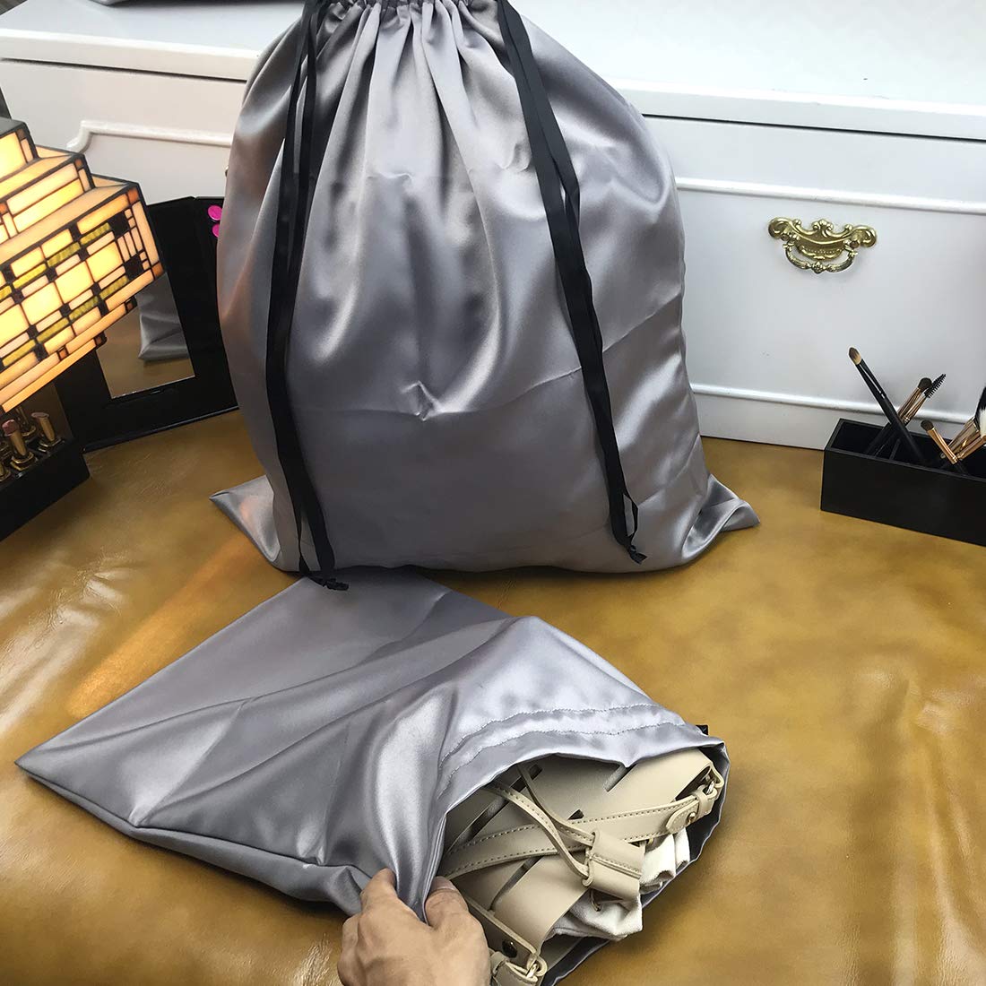 Bolsa de almacenamiento para el polvo, de seda gruesa con cordón para bolsos de lujo, bolsos de mano, bolsos de mano, botas, zapatos y botas, color plateado