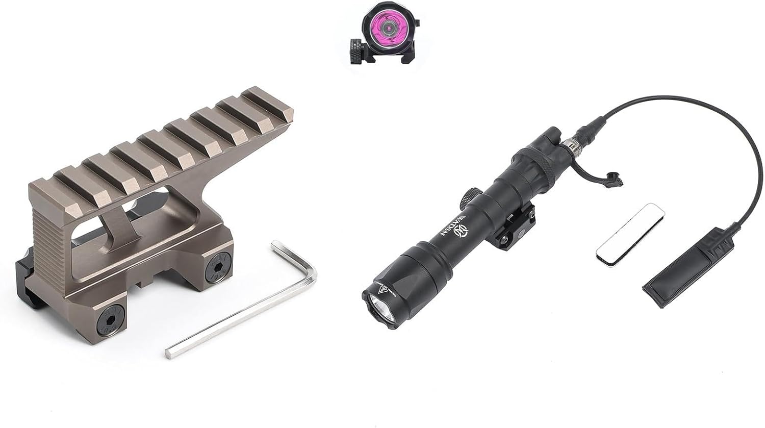 NOBUHIRO 1.5" High Picatinny Riser Mount Red Dot Riser Mount & M600C IR Flashlight, Tactical IR Light Picatinny flashlights (Tan,Black)