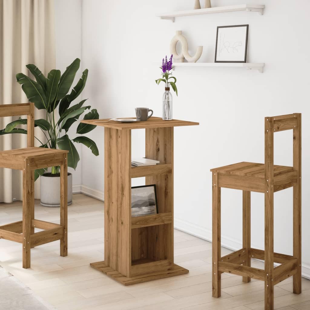 Bartisch Mit Ablagen Artisan-Eiche 60x60x102 cm | 3 Fächer, Bistrotisch, Standregal, pflegeleicht, feuchtes Tuch, vielseitig