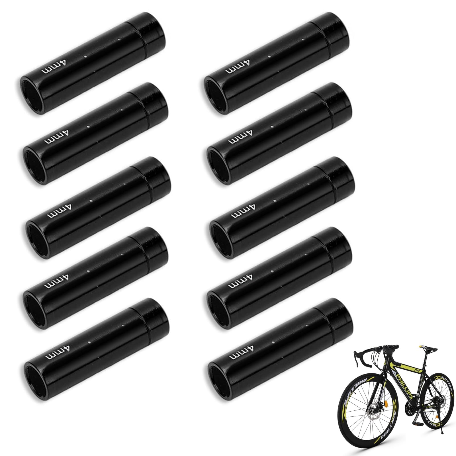 10Pcs Bicycle Shift Cable End Caps, 4mm Bike Derailleur Shift and Brake Wire Housing Ferrule End Caps, Bike Brake & Throttle Cable Crimp Ends for Road & Mountain Bicycles (Black)
