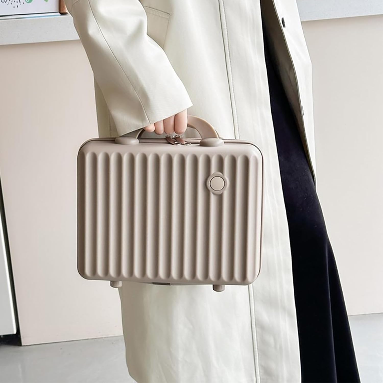 13 Inch Makeup Train Cosmetic Case Hard Shell ABS Portable Mini Suitcase for Hand Luggage w Elastic Straps Organizer Makeup Toiletry, Gift for Her Women