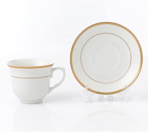 Miniatura 4 de Elegante juego de tazas y platillos de té y café de porcelana duradera y colorida, color dorado, juego de 4, 8 onzas.