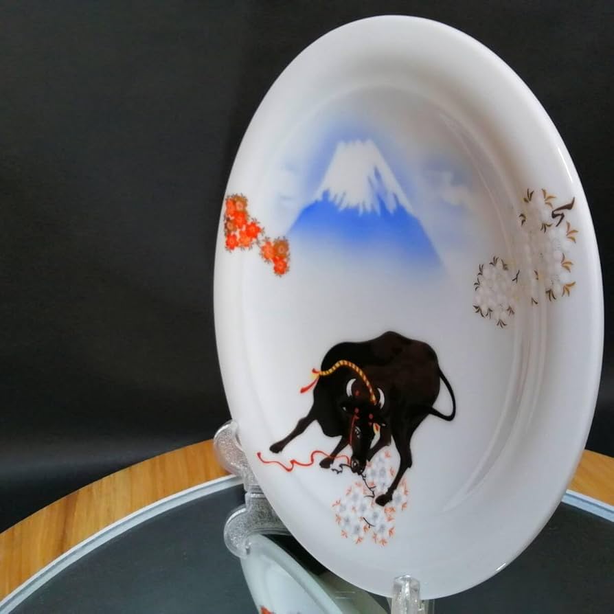 深川製磁 ビンテージ2003年製 深川 干支 羊 絵皿 深川 有田焼 Amazon.co.jp: 19CM 深川製磁 干支 牛 丑 富士山 皿 プレート
