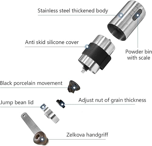 Miniatura 6 de Shiawase Molinillo de café manual, molinillo de café de mano de acero inoxidable con manivela, mini molinillo de mano de cerámica para granos de