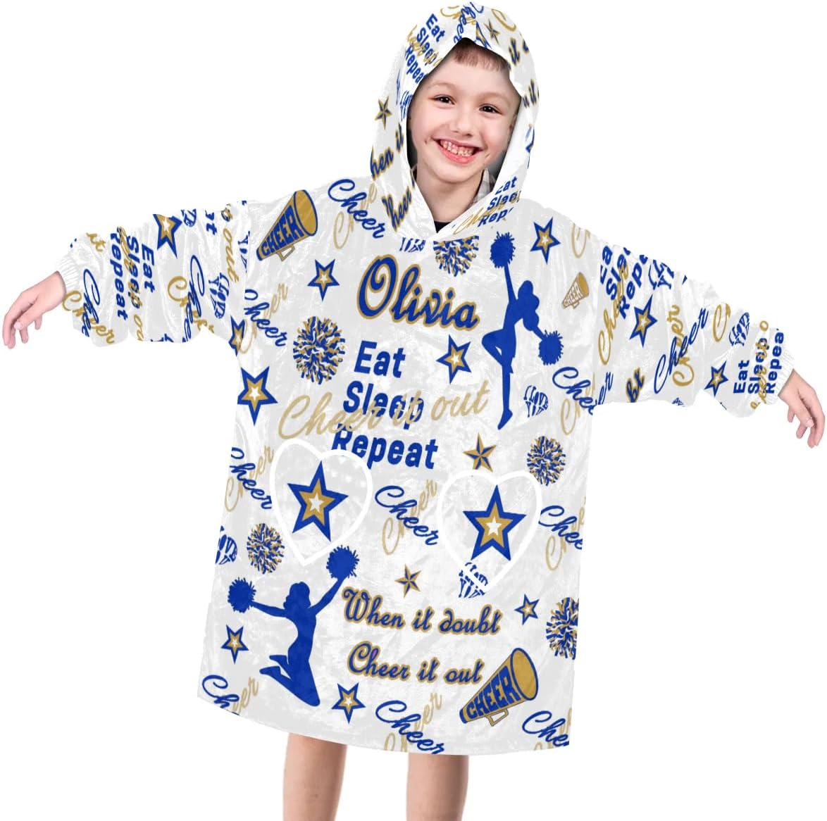 Custom Cheer Blanket Hoodie for Kids Cheerleading Wearable Blanket Hoodie Cheerleader Customized Hoodie