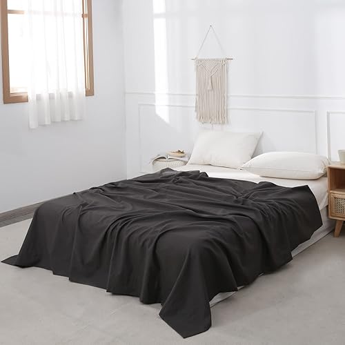 Miniatura 7 de BISELINA Sábana de Lino Francés Sábana Plana Solamente 55% Lino Europeo 45% Algodón Estilo Básico Color Sólido Suave Transpirable Estilo Granja