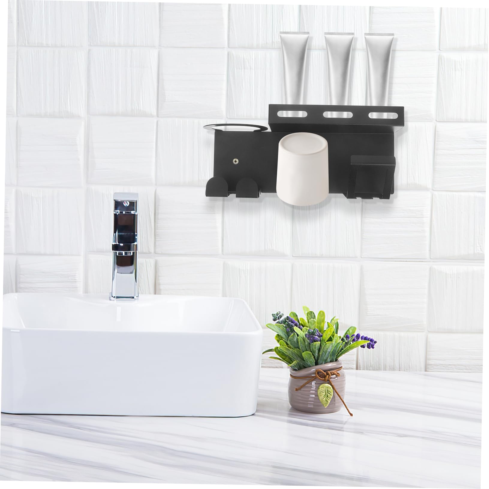 Estante de almacenamiento de inodoro de acero inoxidable, soporte para cepillo de dientes eléctrico y pasta de dientes, colgador de secador de pelo, elegante soporte negro para cepillos de dientes