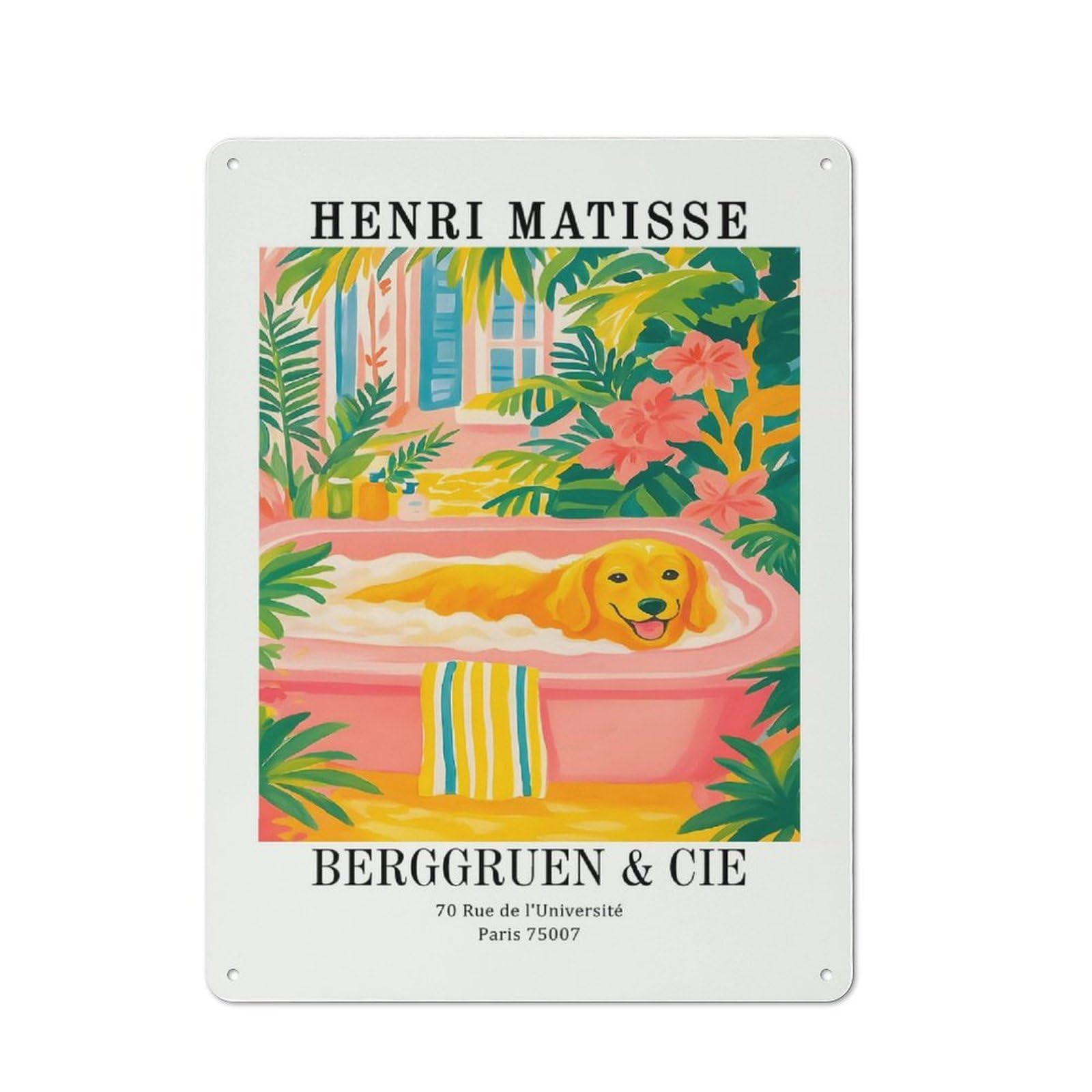 Junmoney Style-21 Henri Matisse Dog Bath Art Print Tin Wall Sign 40X30cm, Loft Style Industrial Wall Decor For Loft, Studio, Office Or Creative Room