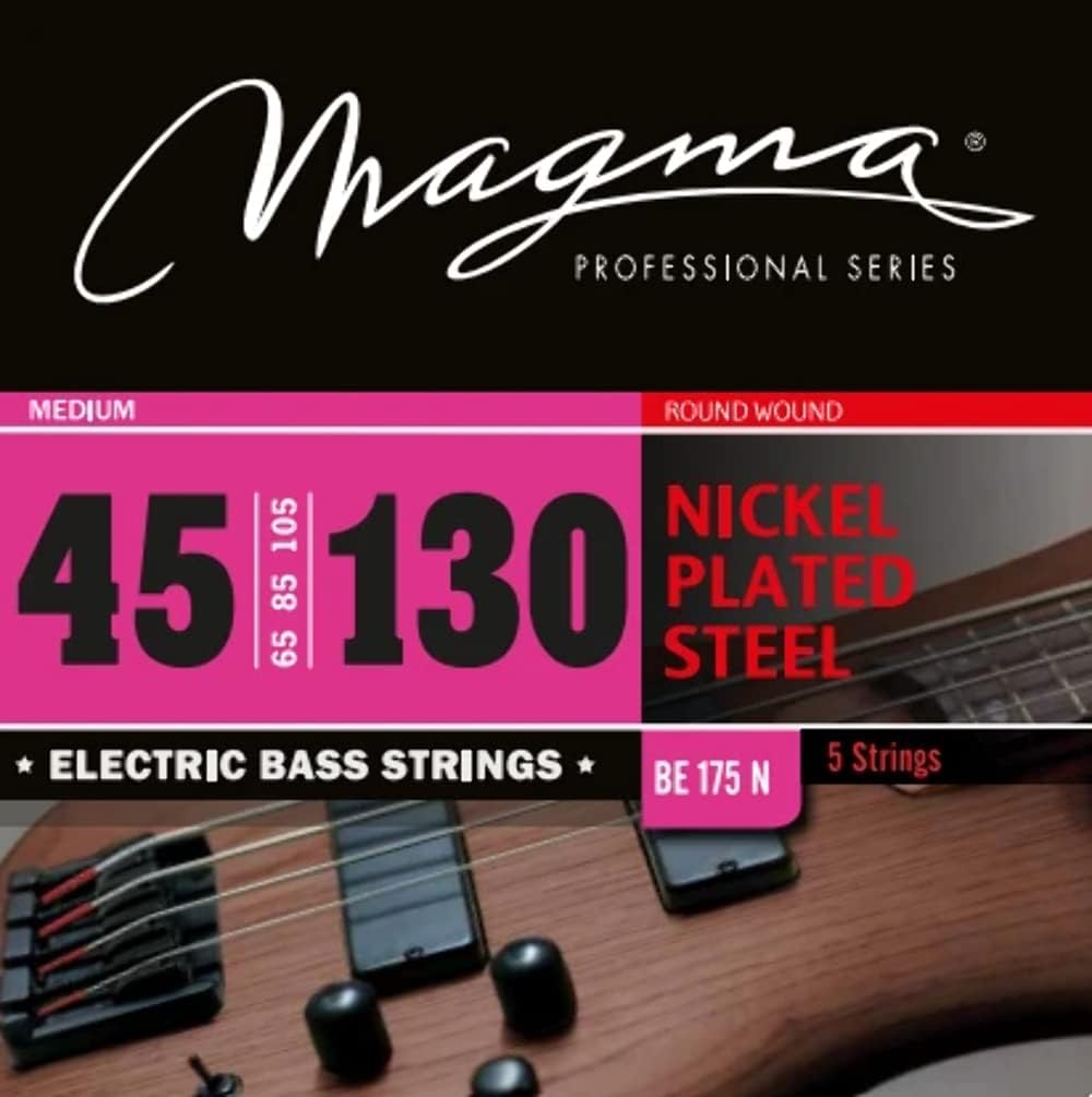 Magma Electric Bass Strings Medium - Nickel Plated Steel Round Wound - Long Scale 34" 5 Strings Set, .045 - .130 (BE175N) (1 Set)