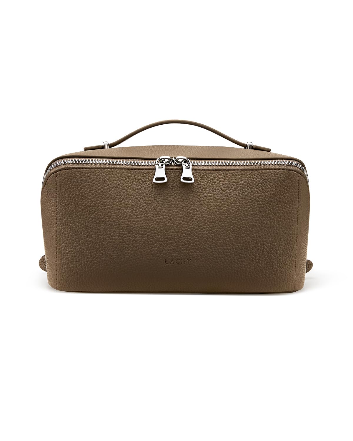 EACHY Travel Makeup Bag Lychee Leather Large Capacity Cosmetic Bag for Women Open Flat Toiletry Bag with TPU