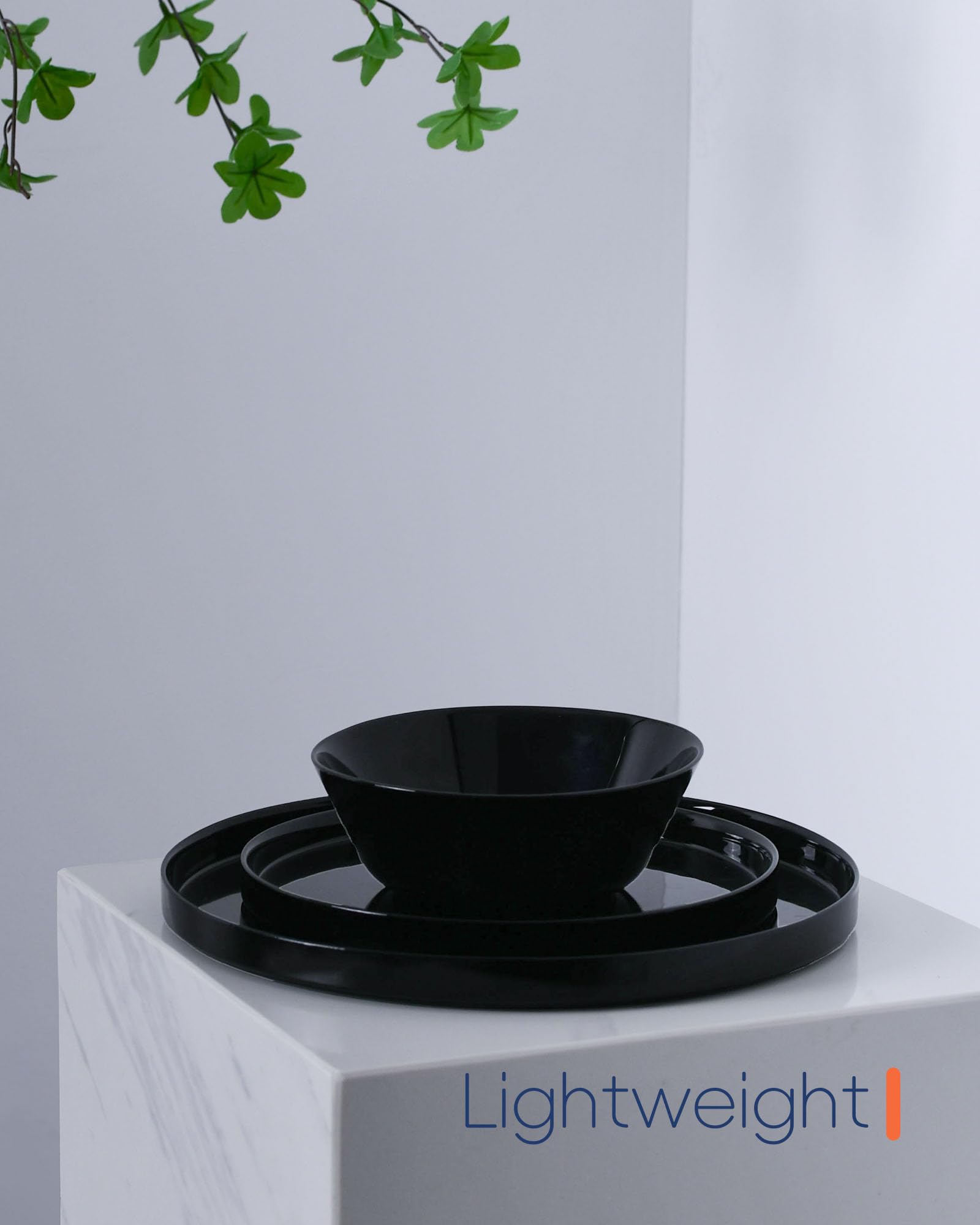 LaGlint Juego de vajilla de 12 piezas para 4 personas, platos y cuencos en vidrio opal, apto para microondas y lavavajillas, resistente a astilladuras y arañazos, color negro