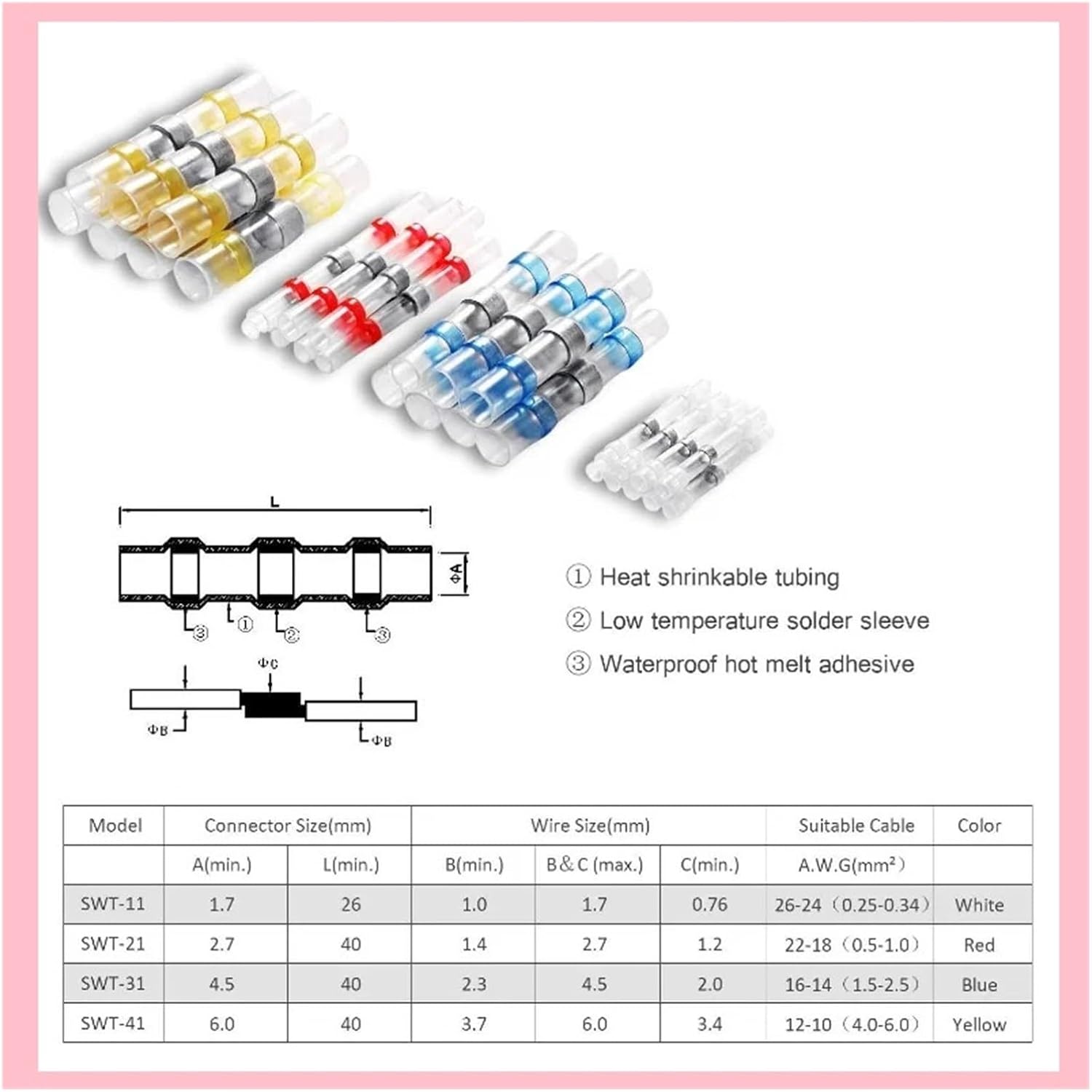 Solder Seal Wire Connectors 100-1000pcs Heat Shrink Connectors Sleeve Tube Terminals Electrical Butt Splice Wire Connector Solder Insulated Cable Splice(Green,100PCS)