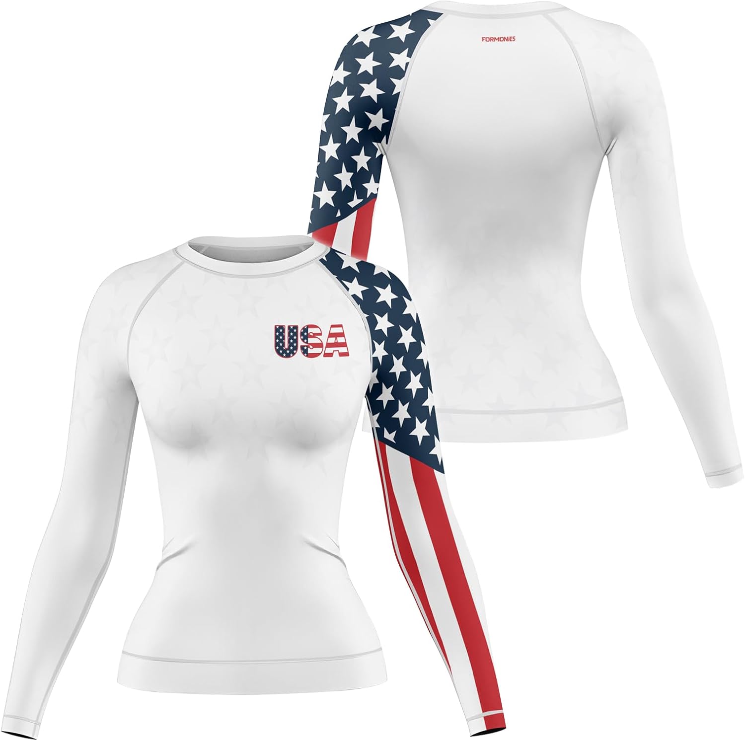 FORMONIES Patriot Rash Guard for Women – Long Sleeve Compression Top for MMA, Jiu Jitsu, No-Gi Training
