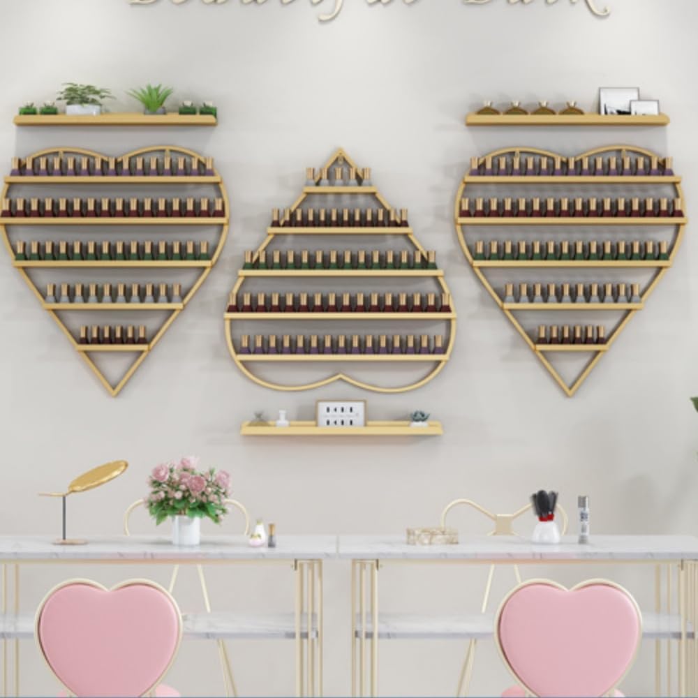 Nail Polish Storage Racks 5-Tier - Wall-Mounted Iron Display Rack for Nail Salons and Beauty Shops (Gold)
