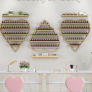 Nail Polish Storage Racks 5-Tier - Wall-Mounted Iron Display Rack for Nail Salons and Beauty Shops Gold