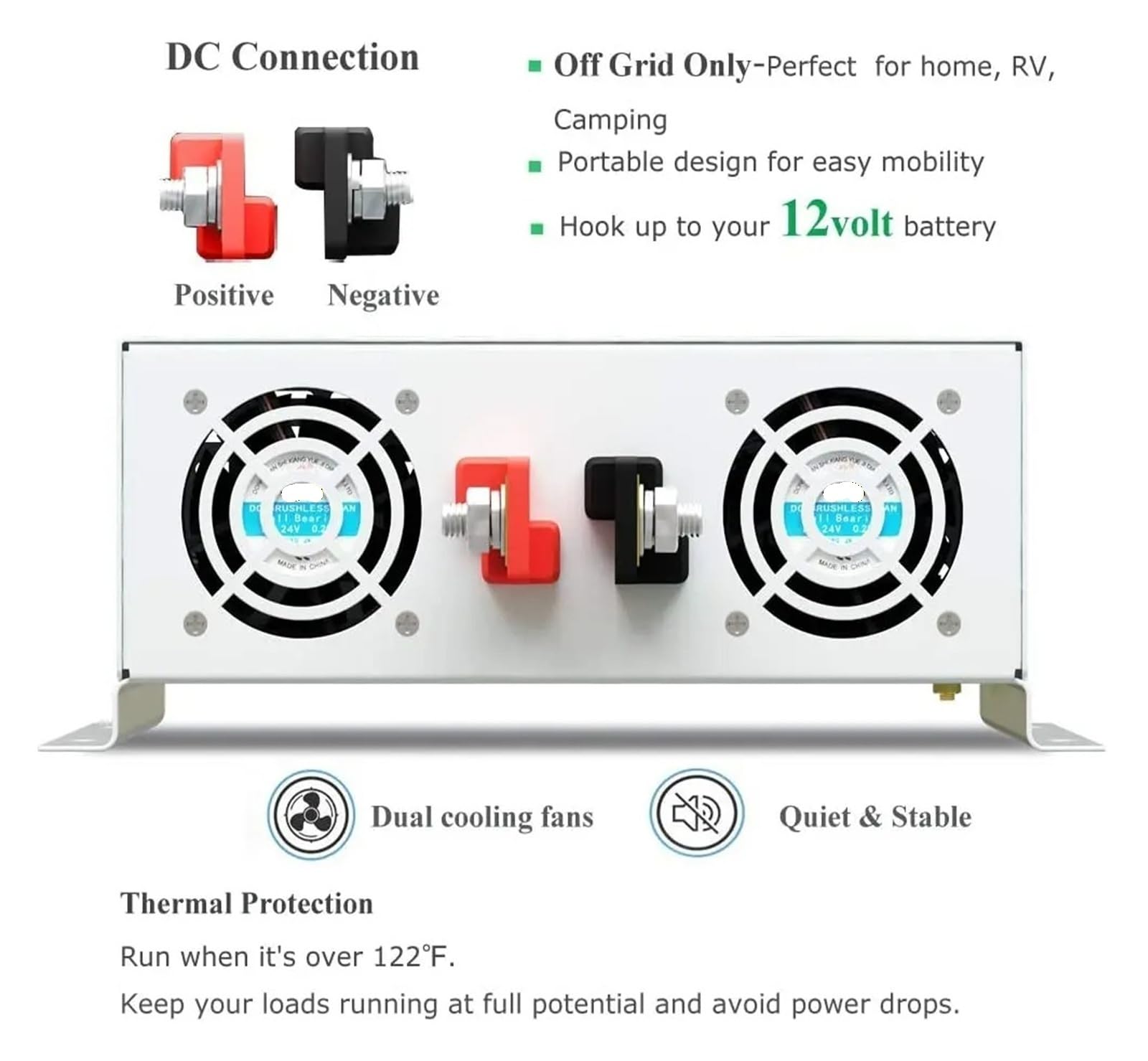 Convertidor Adaptador Convertidor Transformador Batería Eólica Panel Solar 12V/36V/48VDC 120V/240VAC Potencia Inversor Onda Sinusoidal para Pura 2KW 24V 220V inversor