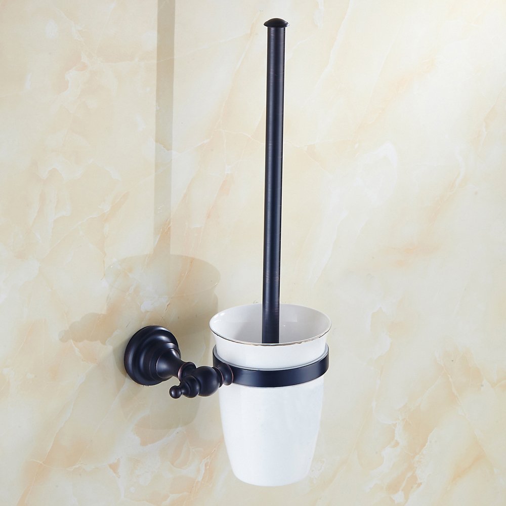 Weare Home Portaescobillas de latón Negro con diseño Antiguo, Retro, Vintage, con Taza de cerámica, Montaje en Pared, Montaje en Pared, taladrar