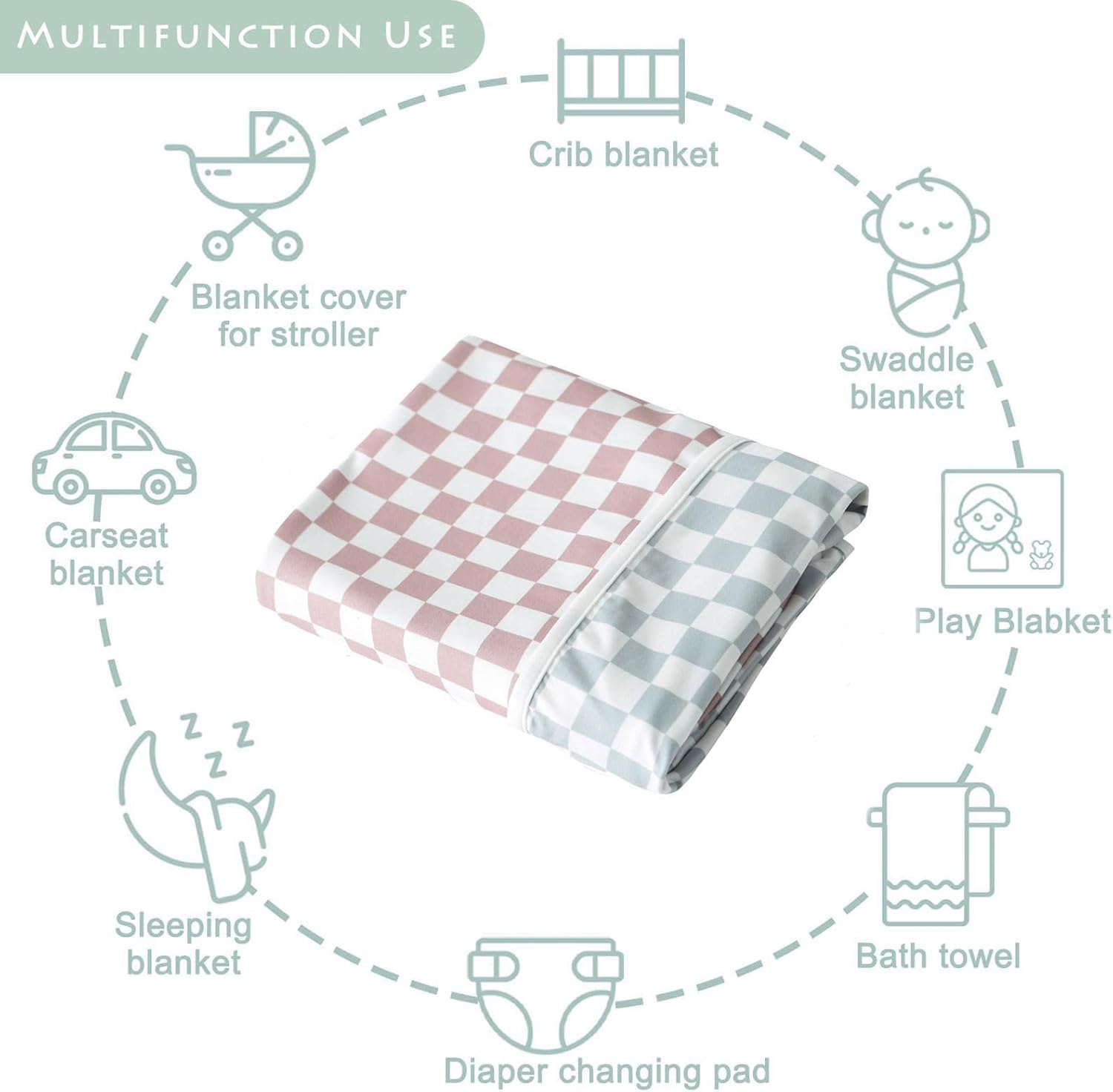 Little Jump 2- Layers Jersey Knitted Swaddle Blanket, Premium Baby Blanket,Soft Stretchy Quilt for Babies, Toddlers, Kids (Coffee & sage cherckered) - Image 5