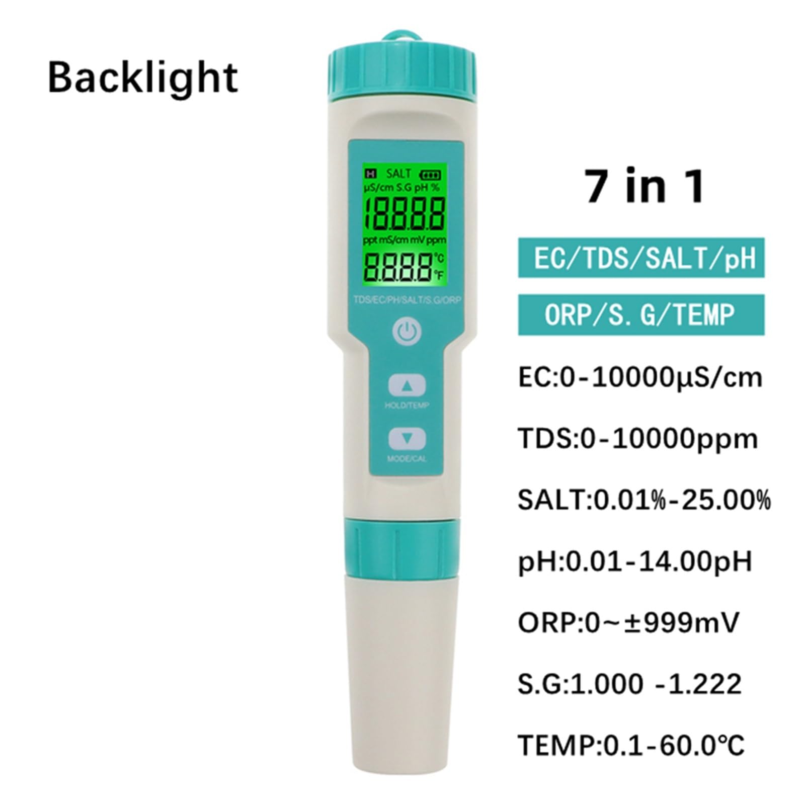 TDS Testeur, Ph-mètre numérique 7 en 1 PH/TDS/EC/ORP/salinité/SG/Temp, Moniteur de qualité de l'eau, testeur d'aquariums d'eau Potable(Bluetooth ph Meter)