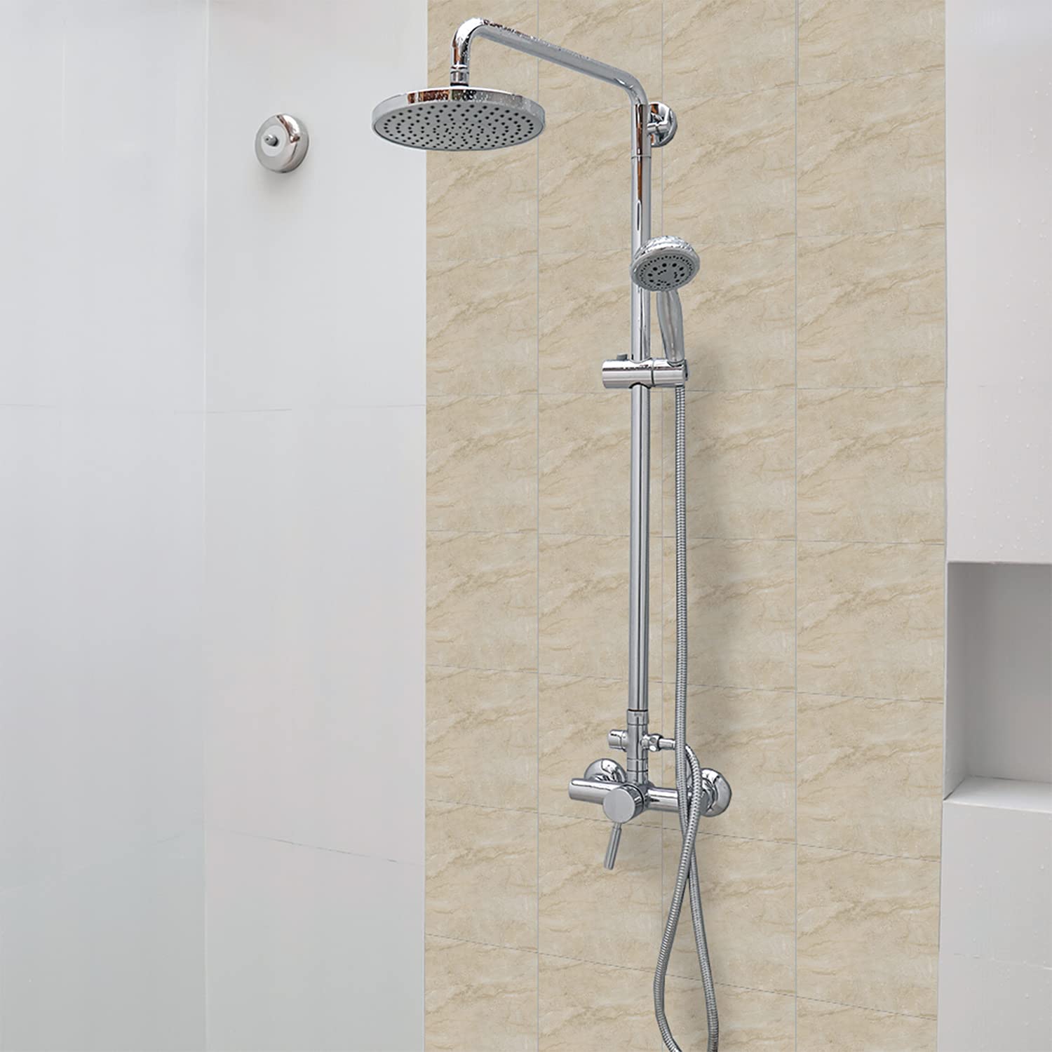 Alwayspon Adesivo per pavimento con pellicola adesiva in vinile, antiscivolo, effetto marmo marrone, 30 x 30 cm, 12 pezzi (DT013-30 cm-12P)