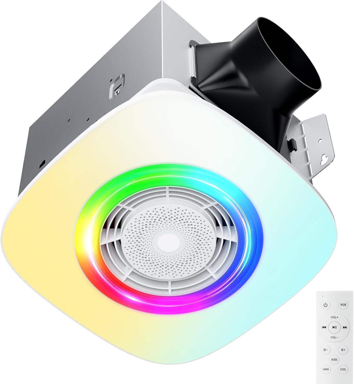Amico Bathroom Exhaust Fan with Bluetooth Speaker, 110CFM 1.0 Sone Smart Shower Vent Fan with Light, 2000LM 24W Brightness, Dimmable, 3CCT-3000K/4000K/5000K, RGB, Music Sync, Remote, ETL & FCC